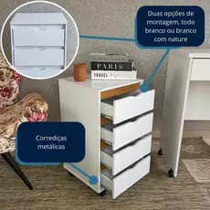 Gaveteiro Escritório mesa de cabeceira criado 4 gavetas com rodinhas em MDF e Corrediça Telescópicas