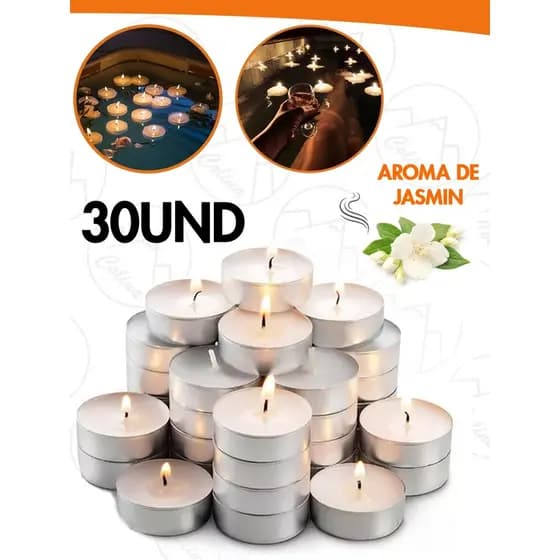 Kit 30 Velas Aromatizadas Flutuantes Rechaud Decorativas Com Suporte