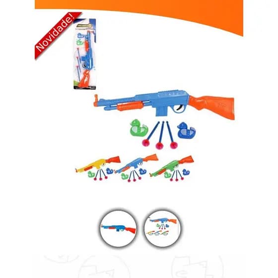 Pistola Lança Dardos c/ Patinho 5 pçs Arminha de Brinquedo