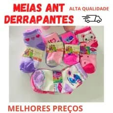 Kit 12 Pares Meia Infantil Menina Antiderrapante Estampada Colorida Meias Infantil de meninas