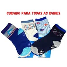 Kit 12 Pares Meia Infantil Menino Antiderrapante Estampada Colorida Meias Infantil de meninos