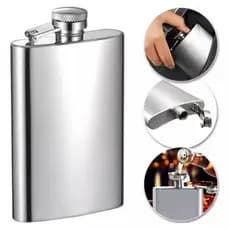 Cantil Inox Frasco 230ml Garrafa Whiskeira Whisky Bolso Bar Cor Prateado