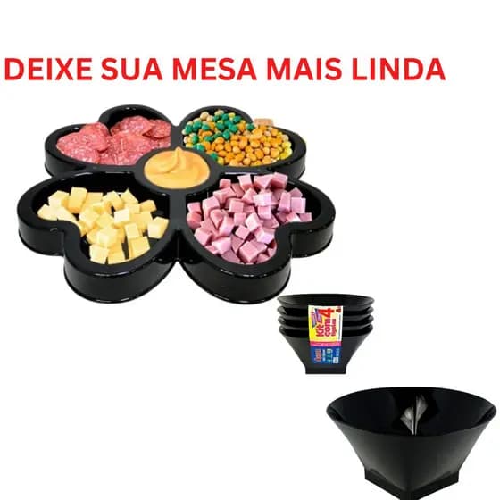 Kit 5 Peças Petisqueira Com Divisórias mas Tigelas em Plástico alta resistência Para Queijos Frutas