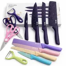 Jogo de Facas Cozinha Gourmet 6 Peças Coloridas Inox Profissional