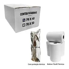 15 / 30 Bobina 76x40 Térmica - Com Proteção Térmica - p/ Impressora Térmica de cupom