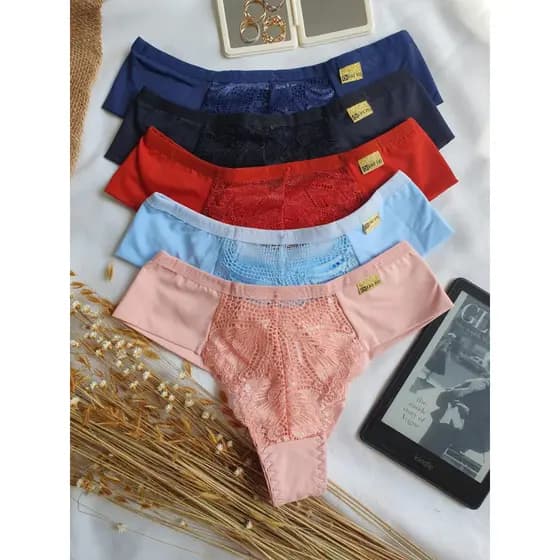 Kit Calcinhas Fio Duplo Poliamida Rendada Borboleta Tanga Sensual Confortável