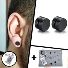 Brinco De Pressão Preto Par 2 Unidades Falso Alargador e Zircônia 10mm, 8mm, 6mm 5mm Masculino