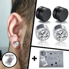 Brinco De Pressão Par 2 Unidades Zircônia Preto Falso Alargador 10mm, 8mm, 6mm Masculino Feminino