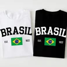 Kit 2 Camisetas Femininas Brasil Bandeira Nacional T-shirt Branca e Preta Casual Torcida Copa Jogos.