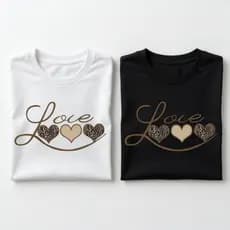 Kit 2 Camiseta Feminina Love com Corações Animal Print – T-shirt Casual Branca e Preta Estilosa