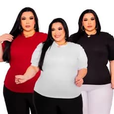 Kit C/3 Blusa Feminina manga curta plus size G1 G2 G3 G4