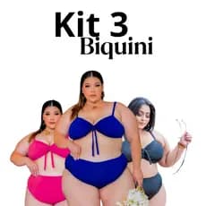 KIT 3 Biquini Plus Size Top Forro Suplex 2 em 1: Cintura Alta com Bojo Removível