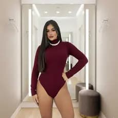 Body Feminino Manga Longa Gola Alta Segunda Pele/Tecido Canelado