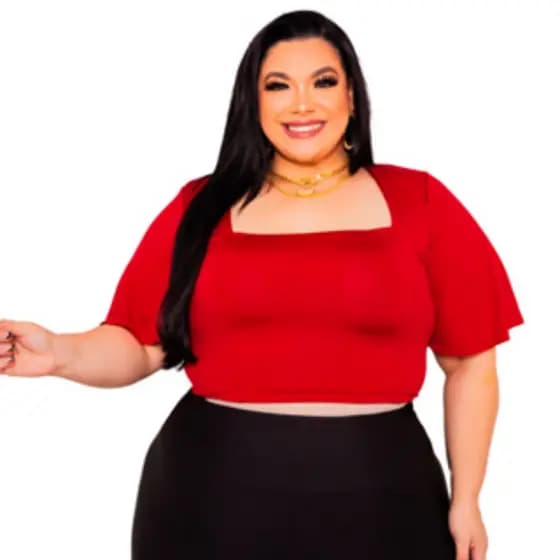 Cropped Feminino Plus Size Casual Manga Morcego
