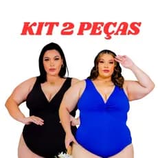 Kit C2 Body Plus Size Feminino Maiô Alça Larga Moda Praia, Costa Nua Biquini