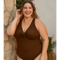 Body Maio Plus Size Lançamento Decote V, Costa Nua Alça Larga Tecido Suplex