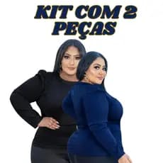 KIT 2 Blusas PLUS SIZE Manga Longa Feminina Malha Canelada