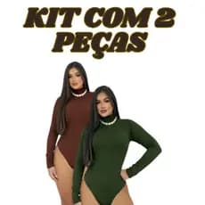 KIT 2 Body Feminino Manga Longa Gola Alta/ Bori Cacharrel Confortável Basico- Segunda Pele