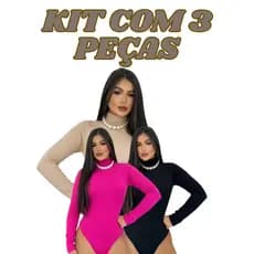 KIT 3 Bori Body Feminino Manga Longa Confortável Segunda Pele/Cacharrel Gola Alta tecido Canelado