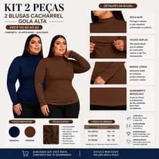 KIT 2  Blusa Cacharrel PLUS SIZE  Feminina Gola Alta Suplex