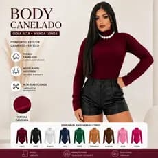 Bory Feminino Manga Longa Body Gola Alta Segunda Pele/Tecido Canelado