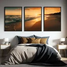 Kit 3 Quadros Praia A Beira Da Floresta Realista - 40 x 60 cm com Moldura