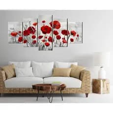 KIT 5 QUADROS DECORATIVOS PAPOULAS VERMELHAS LUXO