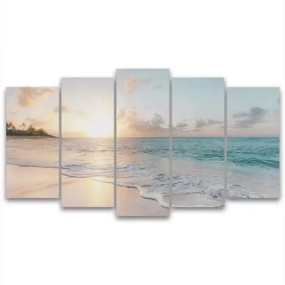 Quadros Decorativos Mosaico 5 Peças Praia Azul