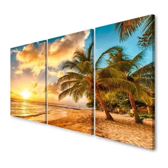 Quadro Decorativo 3 Peças / Paisagem / Praia - 30 X 50 CM