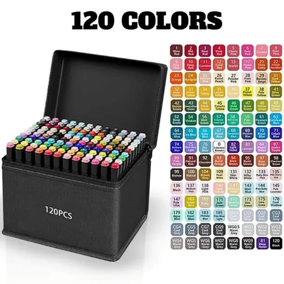 Conjunto de Caneta Colorida Ponta Dupla 120Pçs com Estojo (Versão Pretas ou Brancas)