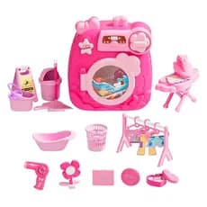 Kit Lavanderia Infantil Máquina Lavar Roupa C/ Luz E Acessórios - 30 peças