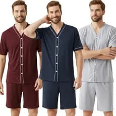 Pijama Masculino Meia Manga / Pijama Botões / Roupa de Dormir Masculina