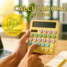 Calculadora Retrô Colorida 12 Dígitos Solar e Bateria AAA Design Ergonômico Grande Visor Para Escritório e Estudo