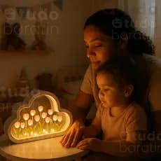 Luminária Nuvem Tulipas LED Decorativa | Espelho Nuvem 3D | Abajur LED Tulipas | Luz Ambiente Quarto Sala Decoração