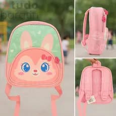 Mochila Infantil Coelhinha Fofa Para Meninas Bolsa Escolar Creche Passeios Com Bolso Frontal E Laterais