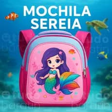 Mochila Sereia 3D Infantil Menina Escolar Linda e Colorida com Alça Ajustável e Compartimentos Laterais