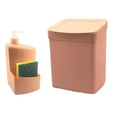 Conjunto De Cozinha Lixeira 2,5 Litros Dispenser Porta Detergente Esponja Pia Cozinha Rosa - Utility