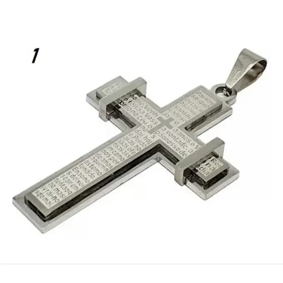 Crucifixo Pingente Cruz Grande Em Alto Relevo Aço Inox Prata para presente