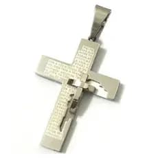 Pingente Crucifixo Oração Pai Nosso Aço inox  Maciça Garantia Eterna