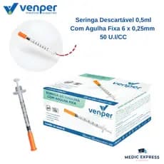 Kit Seringas de Insulina Botox 0,5ml 50 UI com Agulha Fixa e Ultra Fina 6x0,25MM 31G - VENPER ( Escolha a quantidade)