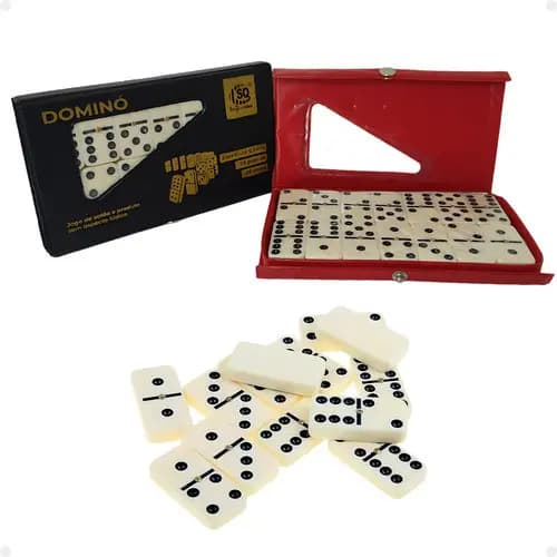 Jogo De Domino Profissional De Osso Estojo Com 28 Peças