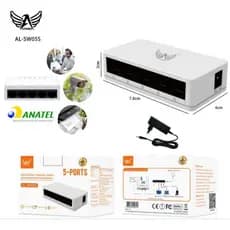 Switch Rj45 5 Portas Lan Gigabit Hub 10/100mbps + Fonte de alimentação Bivolt