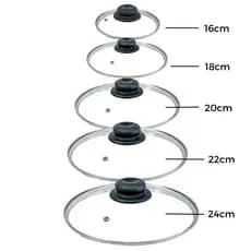 Jogo 5 Tampas De Vidro 16 Cm 18 Cm 20 Cm 22cm 24 Cm