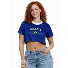 Cropped Regata Brasil Feminina Estampado Alta Qualidade Amarela Azul Branca ou Verde