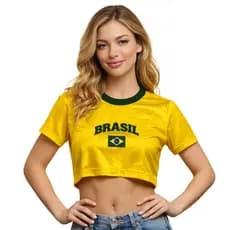 Regata Feminina Estilosa Copa do Mundo Brasil Malha Dry Elastano Cropeed  Brasil