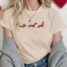 Camiseta Feminina Estampa de Cachorro Dachshund 100% Algodão