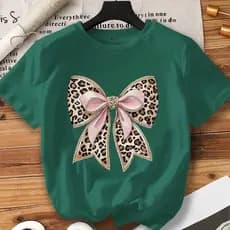Camiseta Casual Feminina Estampa de Laço 100% Algodão