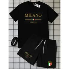 Conjunto Camiseta Algodão + Short  Tectel Estampado Milano Italia + Brinde