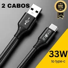 KIT 2 CABOS TIPO-C ULTRA RÁPIDO ORIGINAL INOVA Compatível com Diversas Marcas