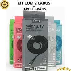 2 Cabos V8 Inova 3.4A – Nylon Reforçado, Carregamento Rápido para Celulares e Controles de PS4!